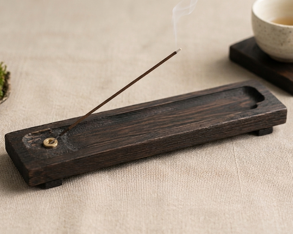The Soyokaze Incense Holder | Handcrafted Japanese Wood Incense Holder | Shou Sugi Ban Akamatsu Pine | Horizon Collection