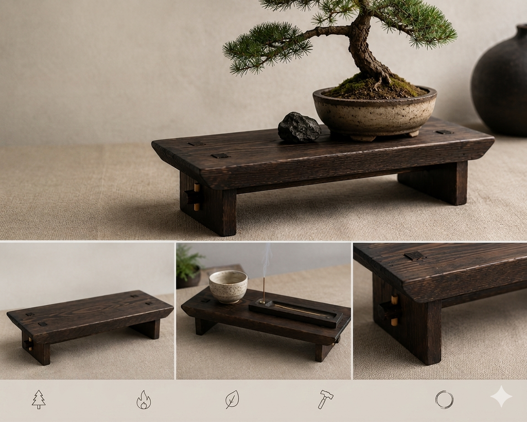 The Horizon Dai | Handcrafted Japanese Wood Display Riser | Shou Sugi Ban Akamatsu Pine | Horizon Collection