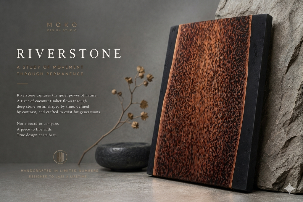 The RiverStone | Handcrafted Coconut Timber & Stone Resin Serving Board | Moku Original