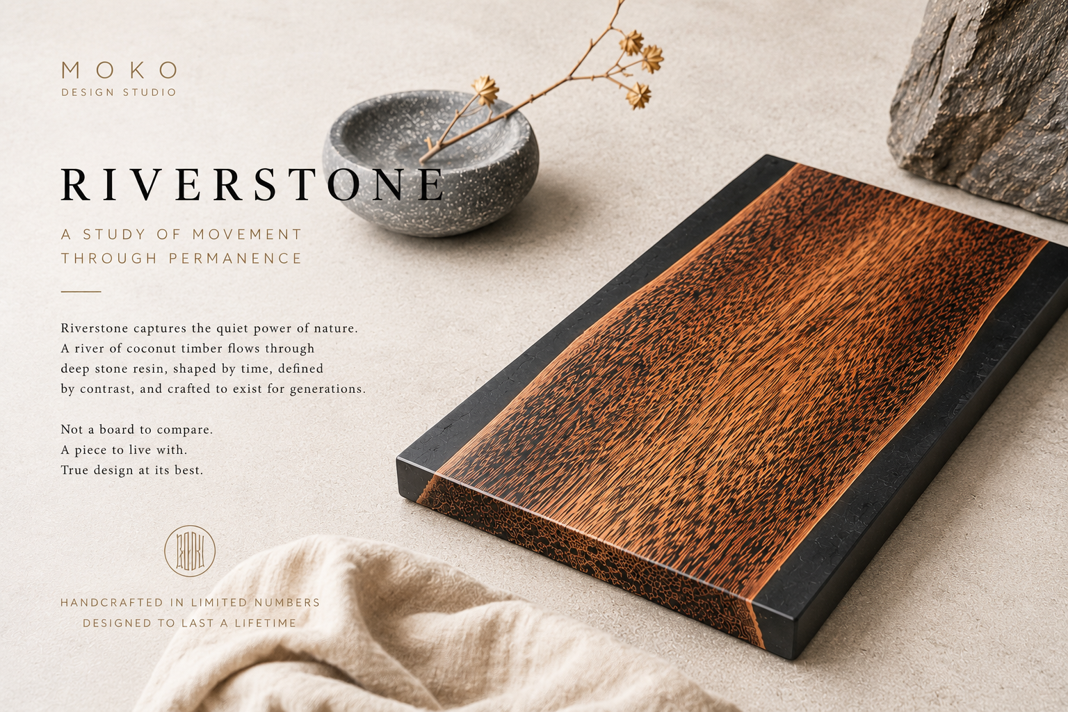 The RiverStone | Handcrafted Coconut Timber & Stone Resin Serving Board | Moku Original