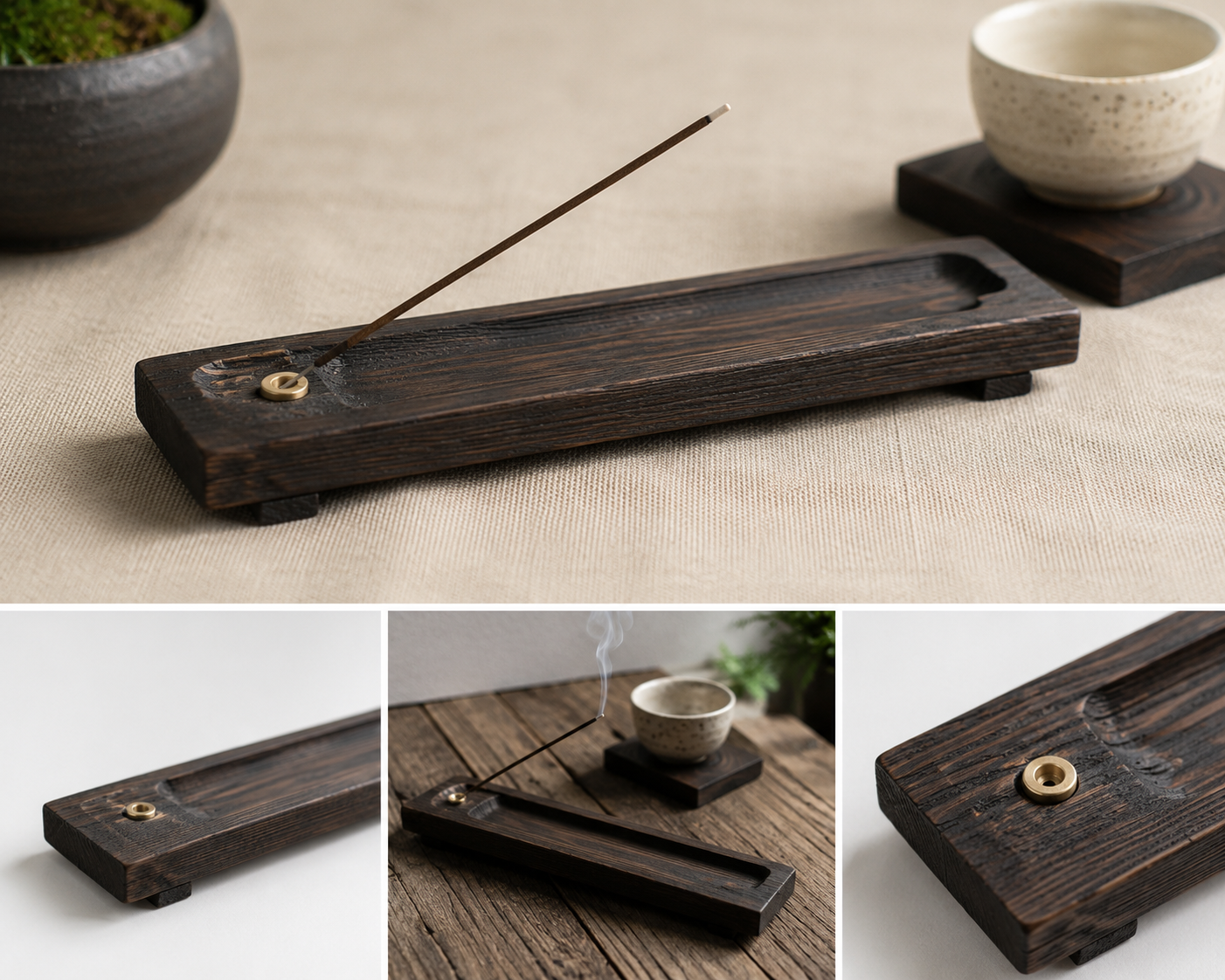The Soyokaze Incense Holder | Handcrafted Japanese Wood Incense Holder | Shou Sugi Ban Akamatsu Pine | Horizon Collection