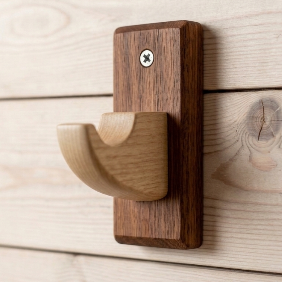 The Yasumu Hook | Handcrafted Two-Tone Wall Hook | Meranti & Scandinavian Redwood