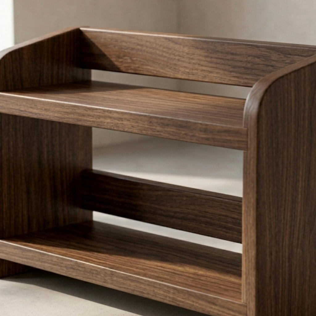 Wooden kitchen utility shelf on a neutral background