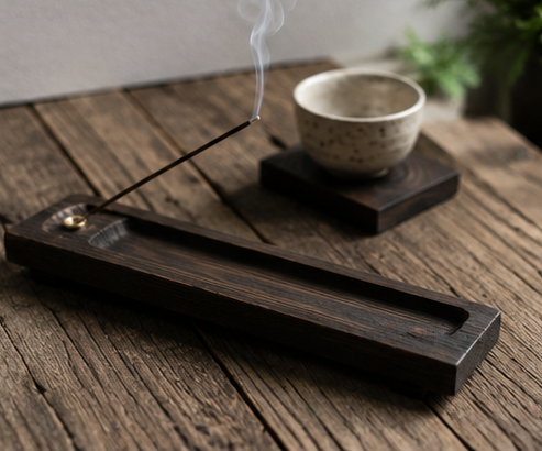 The Soyokaze Incense Holder | Handcrafted Japanese Wood Incense Holder | Shou Sugi Ban Akamatsu Pine | Horizon Collection