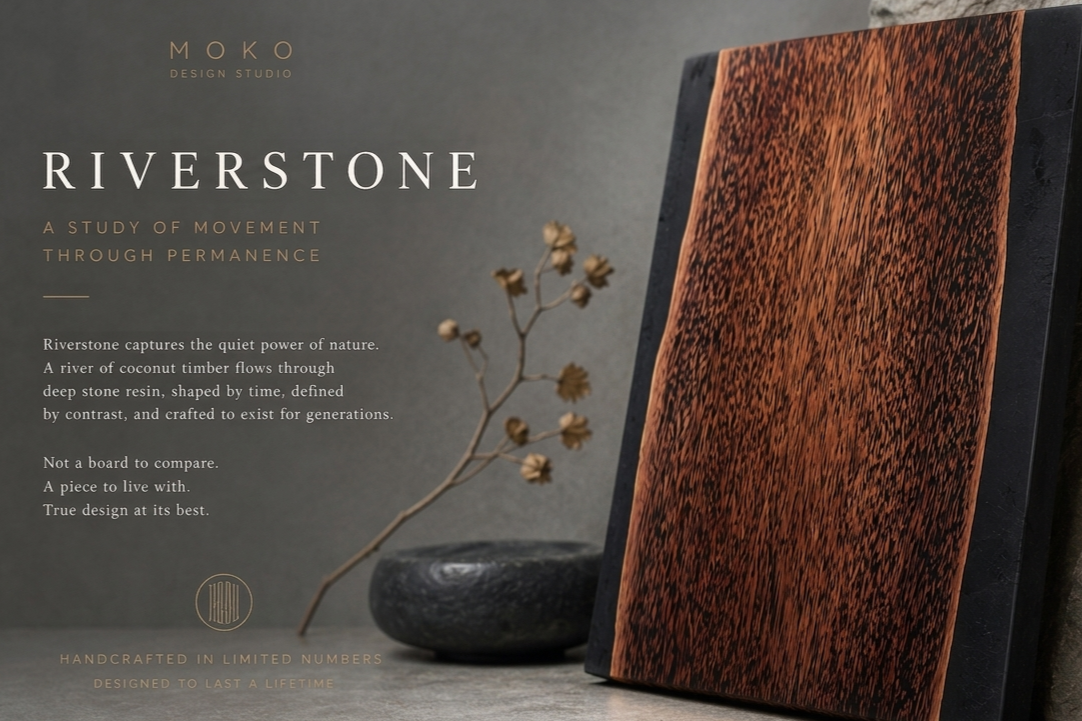 The RiverStone | Handcrafted Coconut Timber & Stone Resin Serving Board | Moku Original
